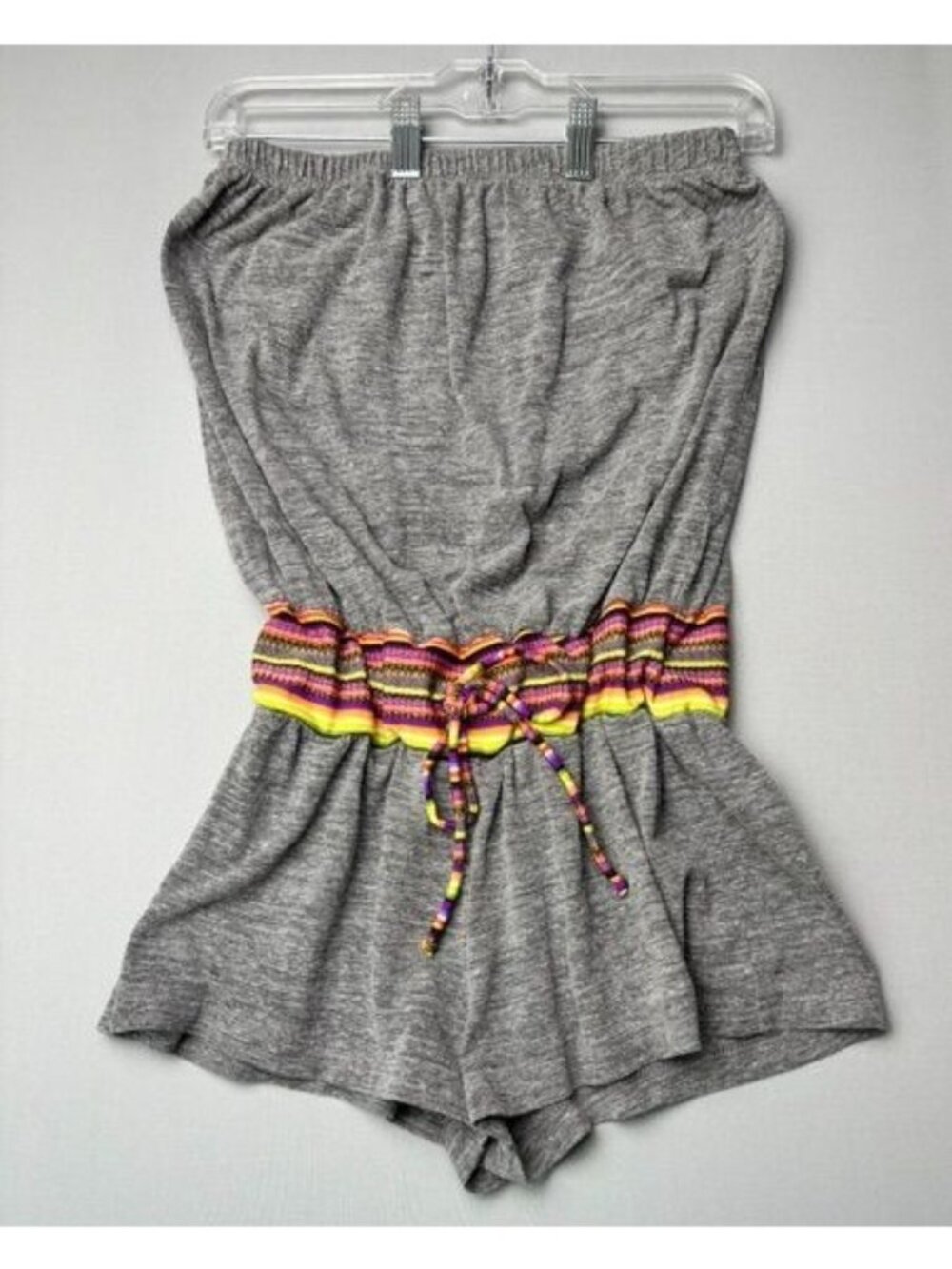 Lucky Brand Strapless Romper Women's XS Gray Tribal Waist Boho Shorts